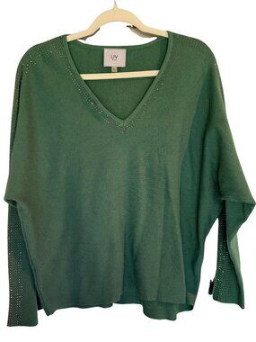 LIV Milano Green Rhinestone V Neck Dolman Sleeve Sweater Women's Large